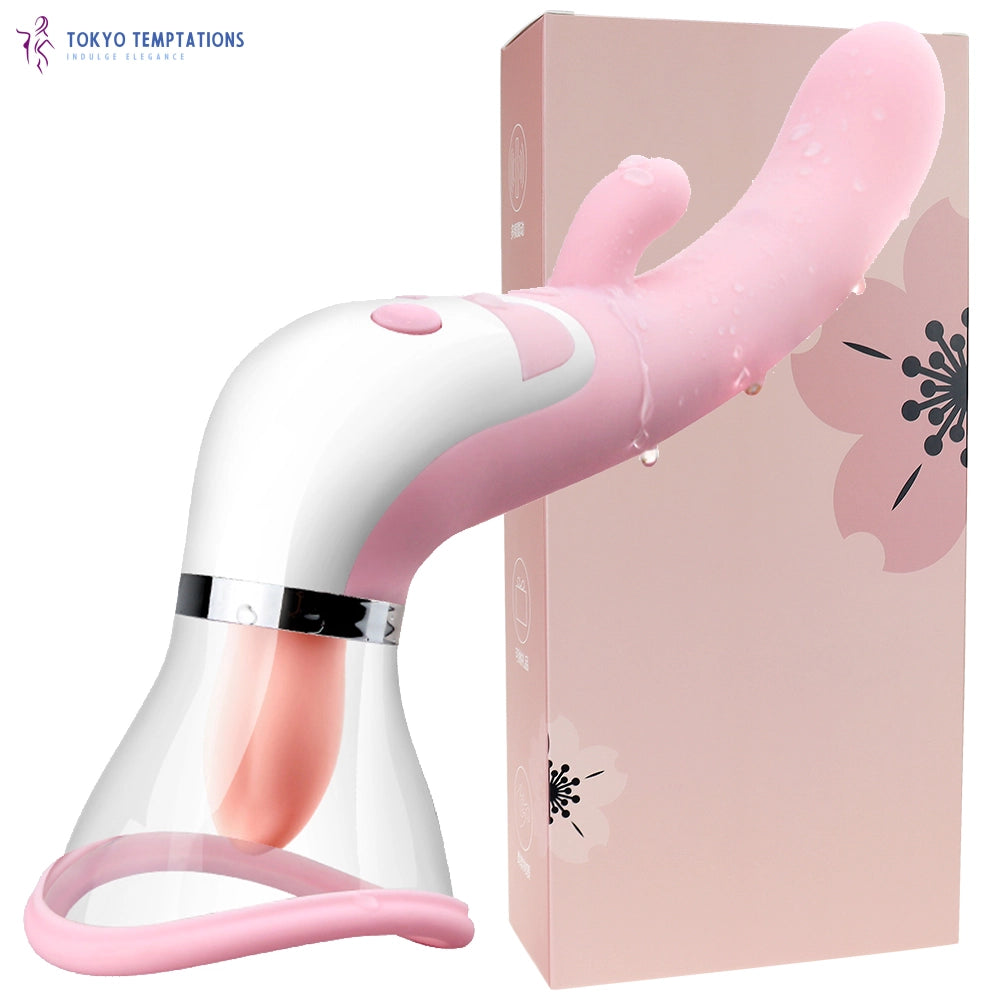 Silicone Tongue Nipple Sucker Vibrating Dildo Vibrator Pink