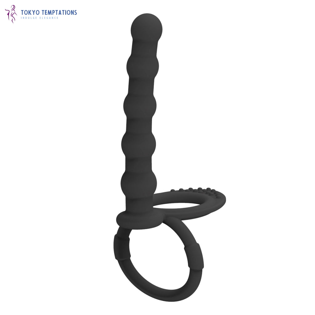 Silicone Double Cock Ring with Realistic Prober Black