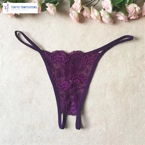 Sexy Lace Floral G-String Thongs Purple