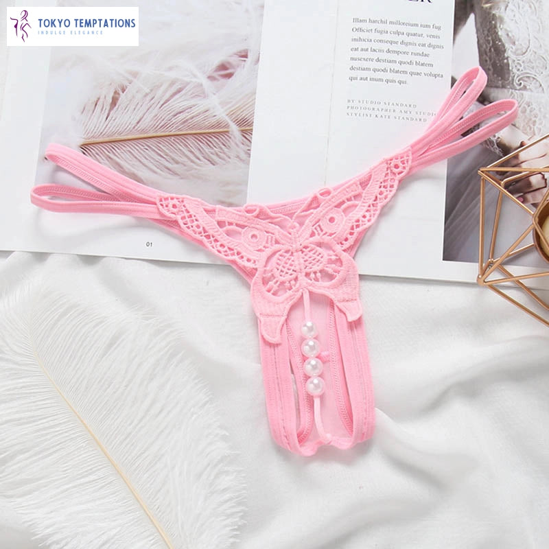 Sexy Lace Lingerie Butterfly G-String Thongs Pink