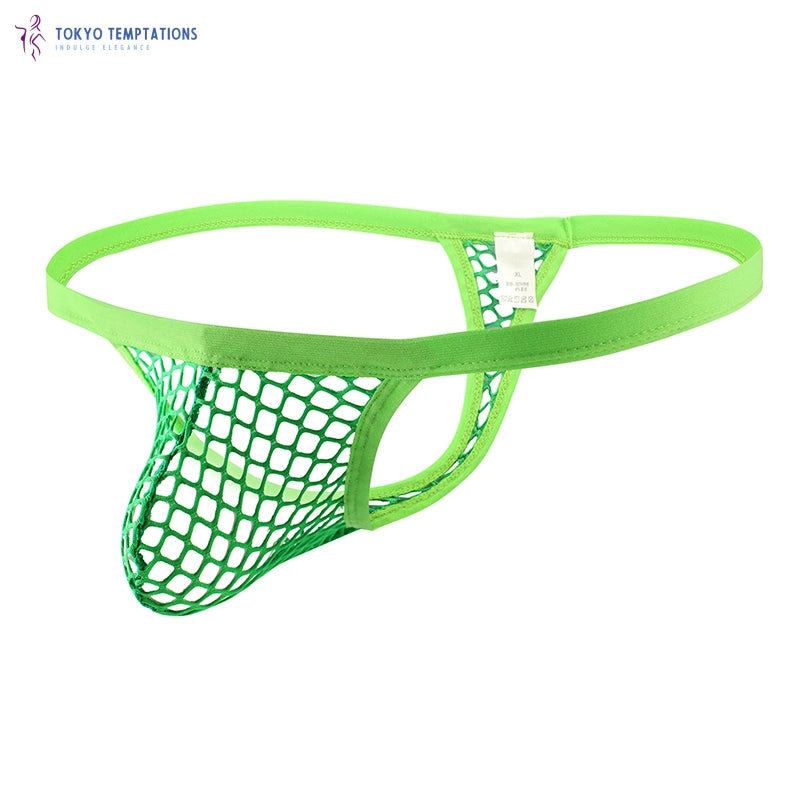 Sexy Men's Fishnet Thong Underwear Green