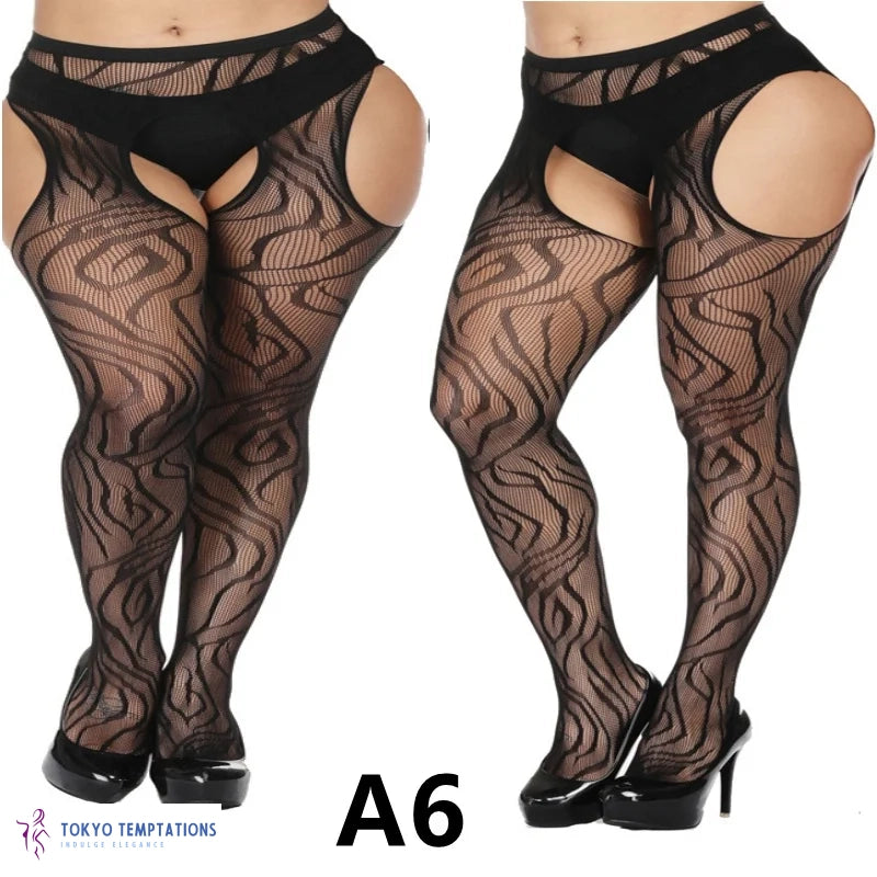 Sexy Black Lace Thigh High Stockings - Plus Size Black