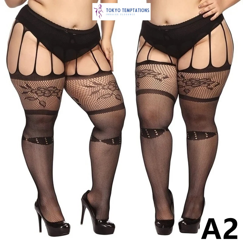 Sexy Black Lace Thigh High Stockings - Plus Size Black