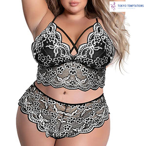 Lace Embroidery Bra & Brief Set 4XL Grey