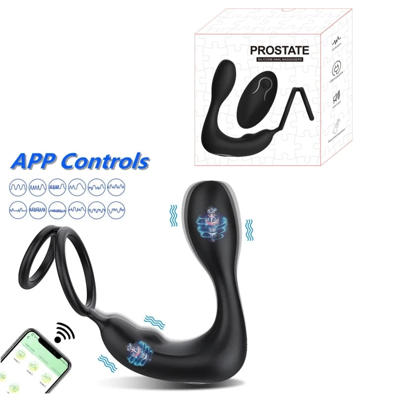 Prostate Massager with Cock Ring Black